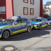 Polizeiautos in einer Reihe geparkt